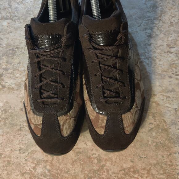 Coach Shoes Womens 6.5 M Kodie Signature Casual Sneakers Brown Suede Lace Up - Picture 5 of 8
